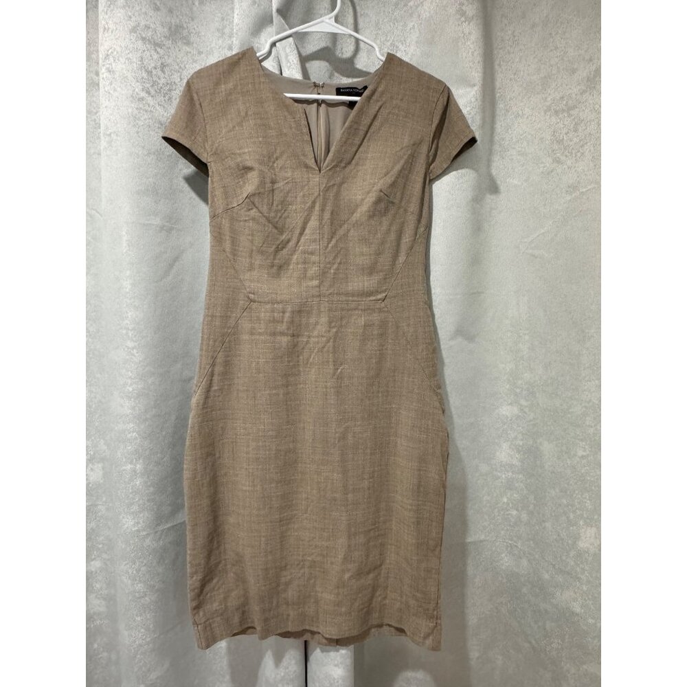 Banana Republic Womens Size 6 Beige Short Sleeve Sheath Dress Cotton Blend